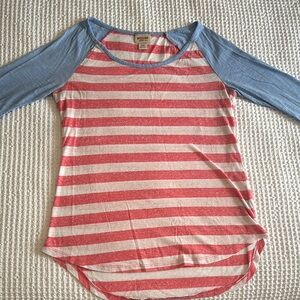 Red and Blue Striped Raglan Top